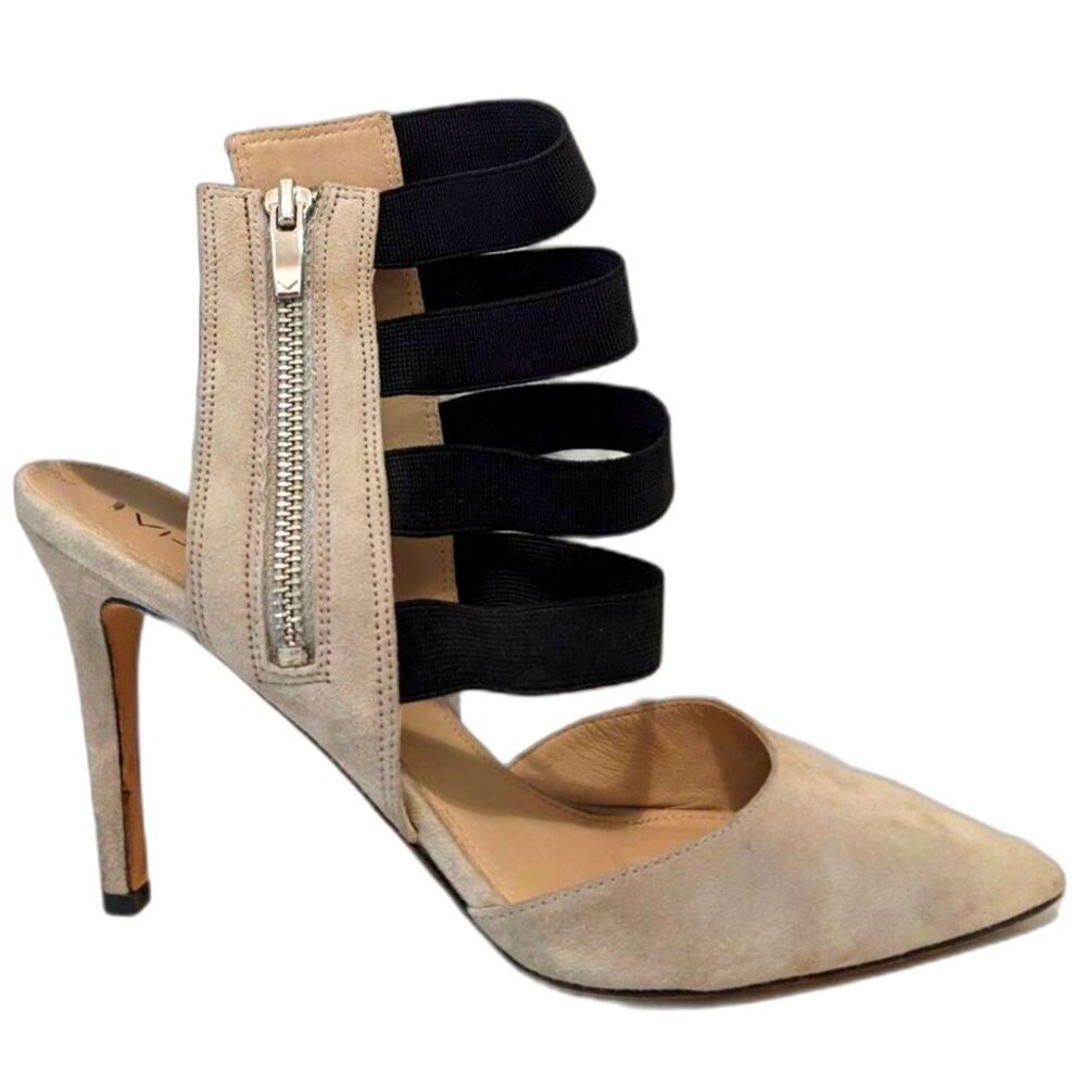 VIA SPIGA Suede Beige - Ecru Cage / Gladiator D'Orsay Heels, Sz 8M